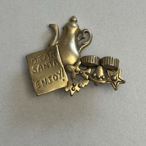 Vintage Danecraft Bronze-Tone “Dear Santa Enjoy” Holiday Brooch Pin - Picture 7 of 7